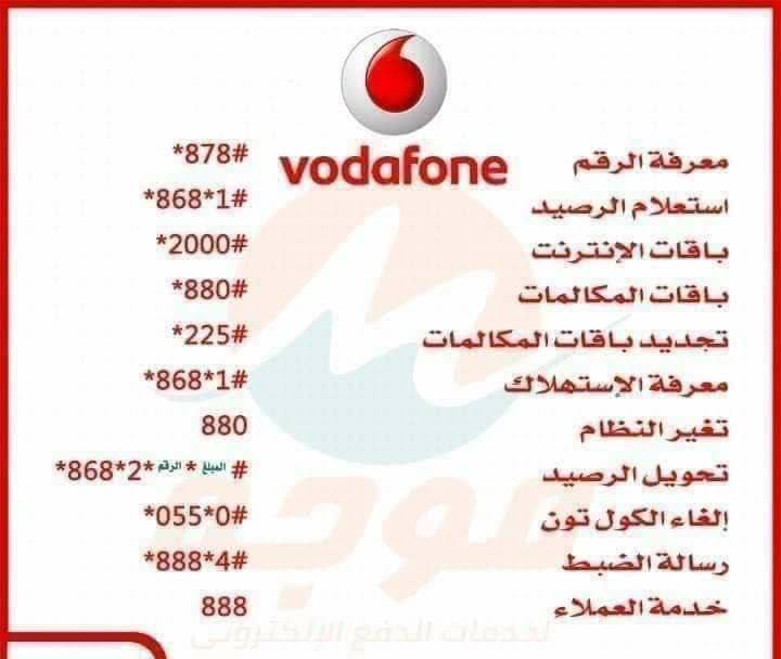 جميع أكواد فودافون 2026